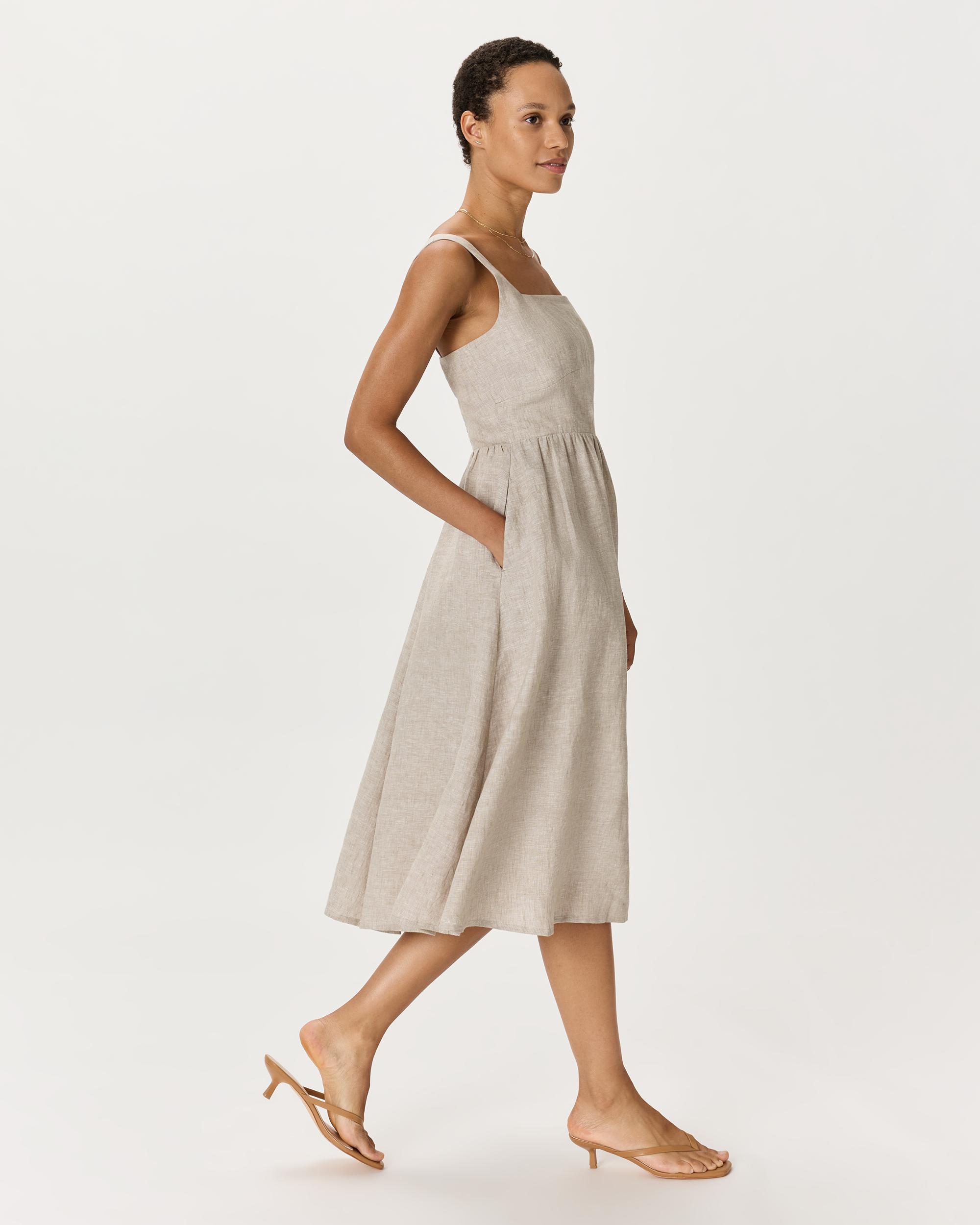 Quince | Women's 100% European Linen Fit & Flare Midi Dress Product Image