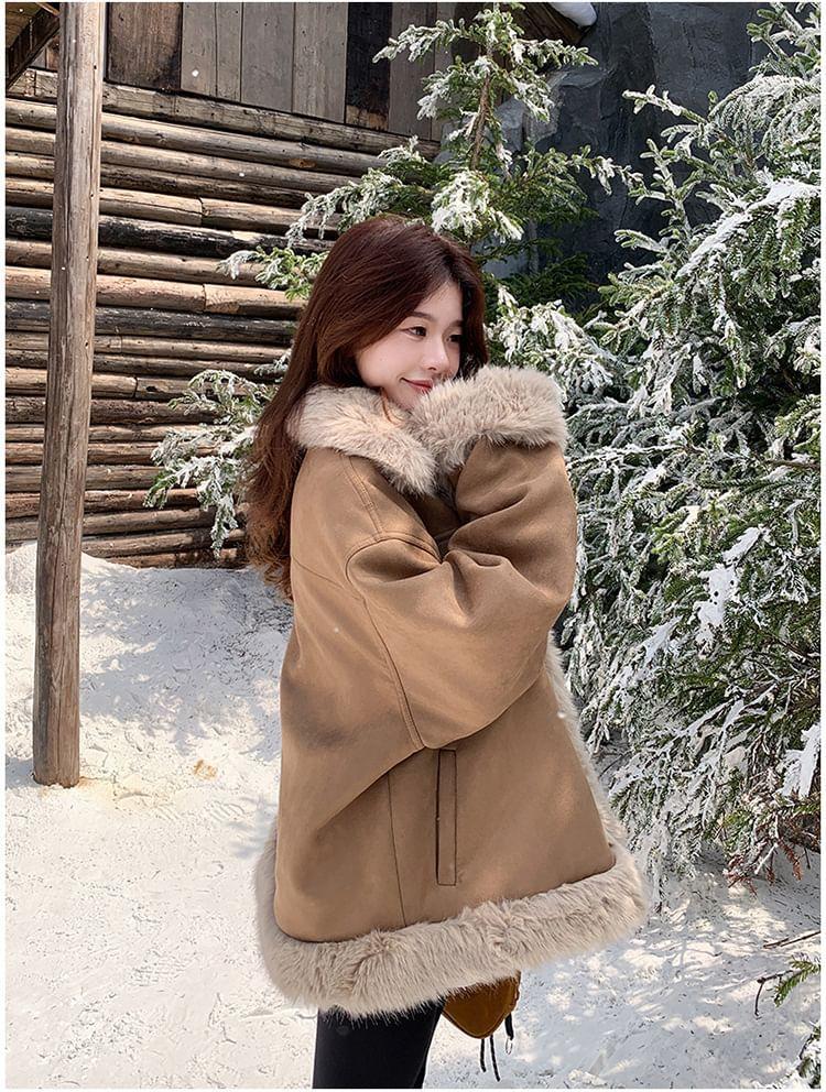 Collared Panel Faux Shearling Jacket Product Image