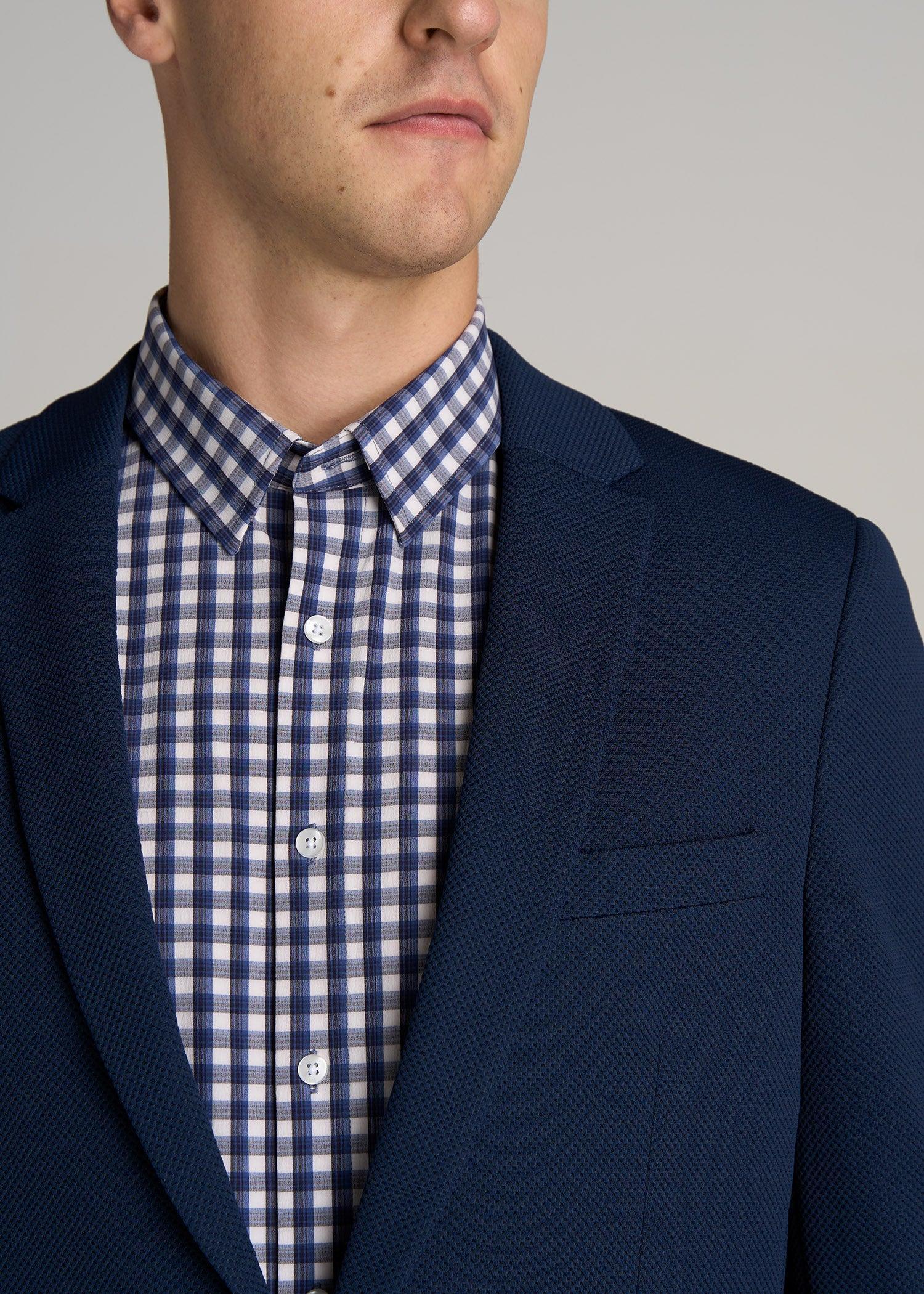 Textured Blazer for Tall Men in Navy Blue Product Image