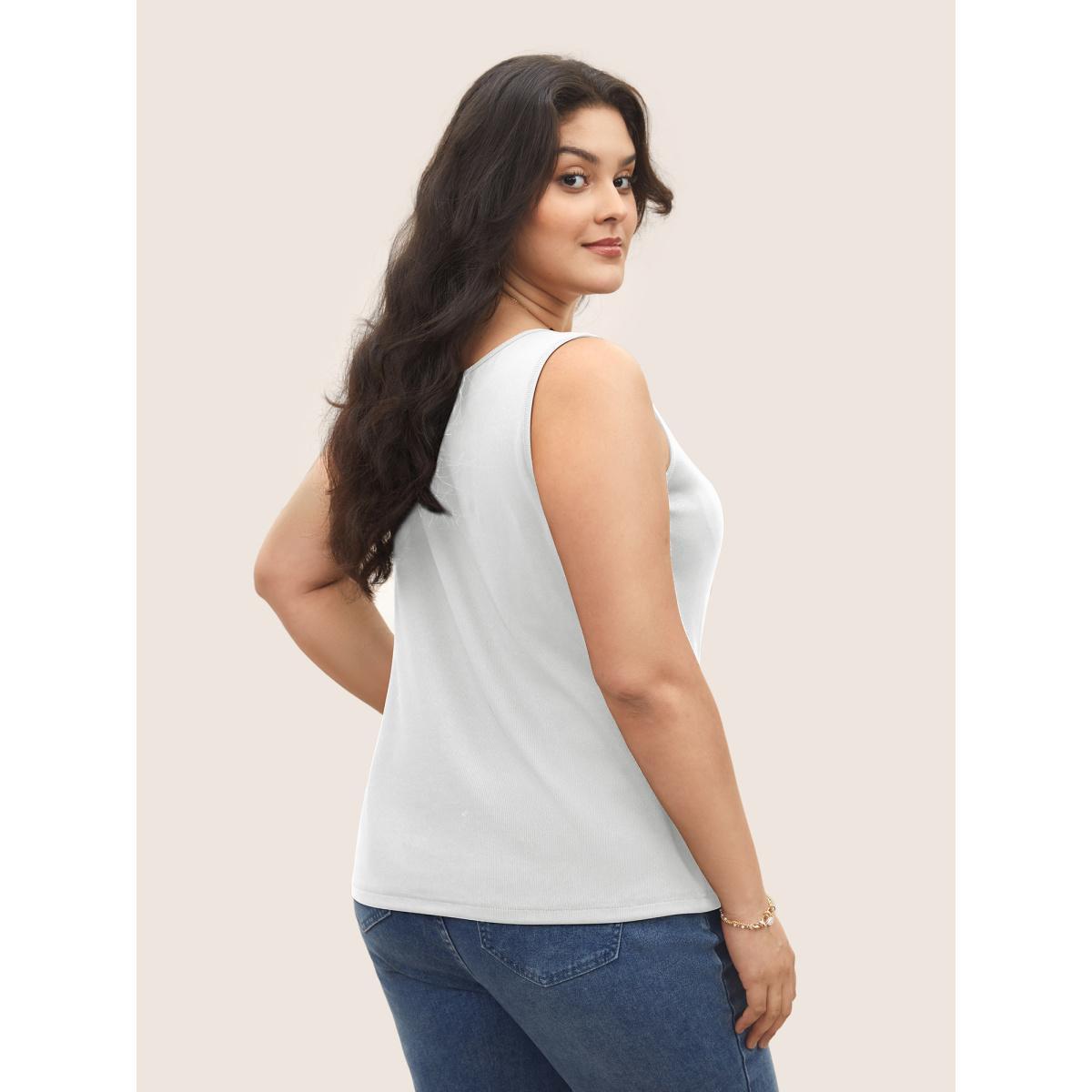 Plus Size Solid Rib Knit Heart Neckline Tank Top Women Originalwhite Casual Heart neckline Everyday Tank Tops Camis BloomChic 14-16/1X Product Image