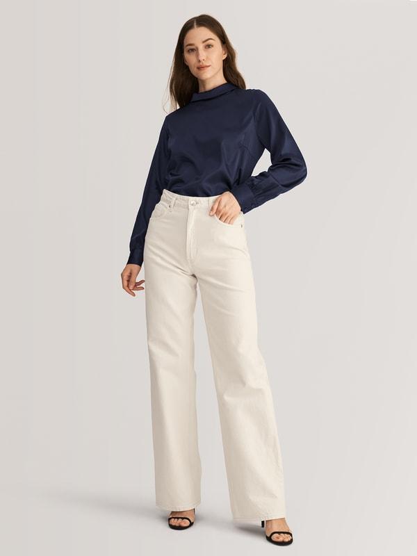 Stand Collar Long Sleeves  Silk Blouse Product Image