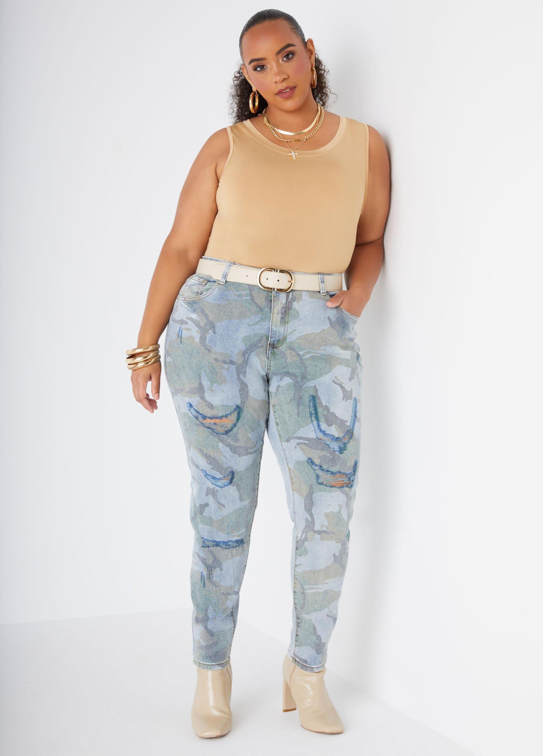 Distressed Camo Skinny Jeans Product Image