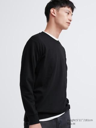 Mens Brushed Cotton T-Shirt Long Sleeve Gray Medium UNIQLO US Product Image