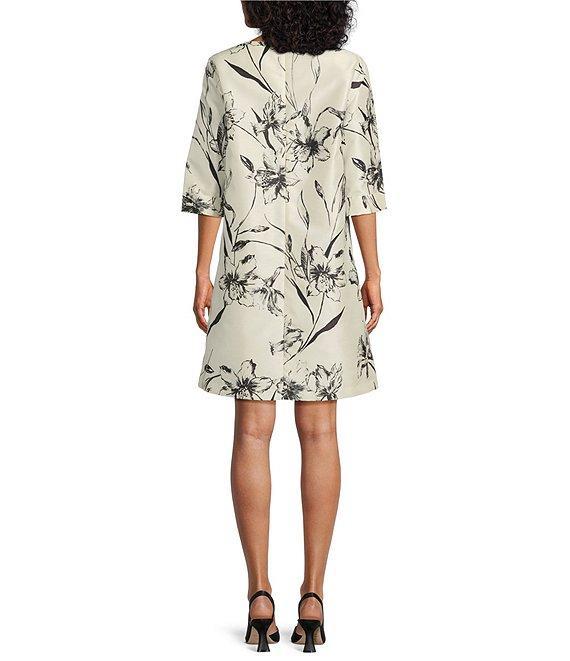Caroline Rose Garden Glamour Floral Print Round Neck 3/4 Sleeve A-Line Dress Product Image