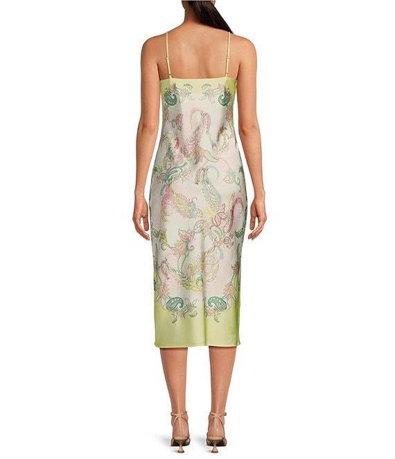 Gianni Bini Harper Satin Printed V-Neck Sleeveless Slip Midi Dress Product Image