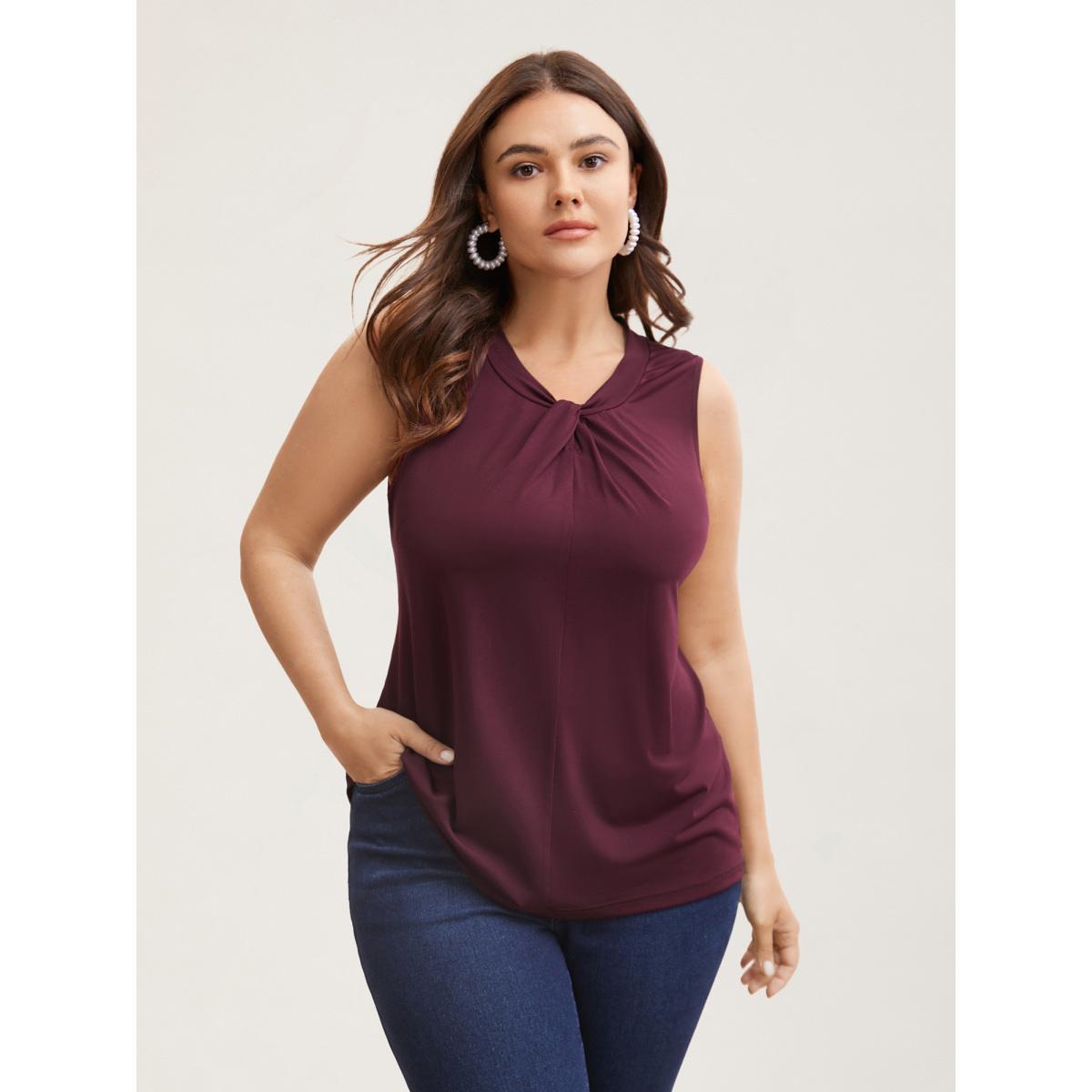 Plus Size Solid Asymmetrical Neck Twist Front Tank Top Women Plum Elegant Twist Asymmetrical Neck Everyday Tank Tops Camis BloomChic 14-16/1X Product Image