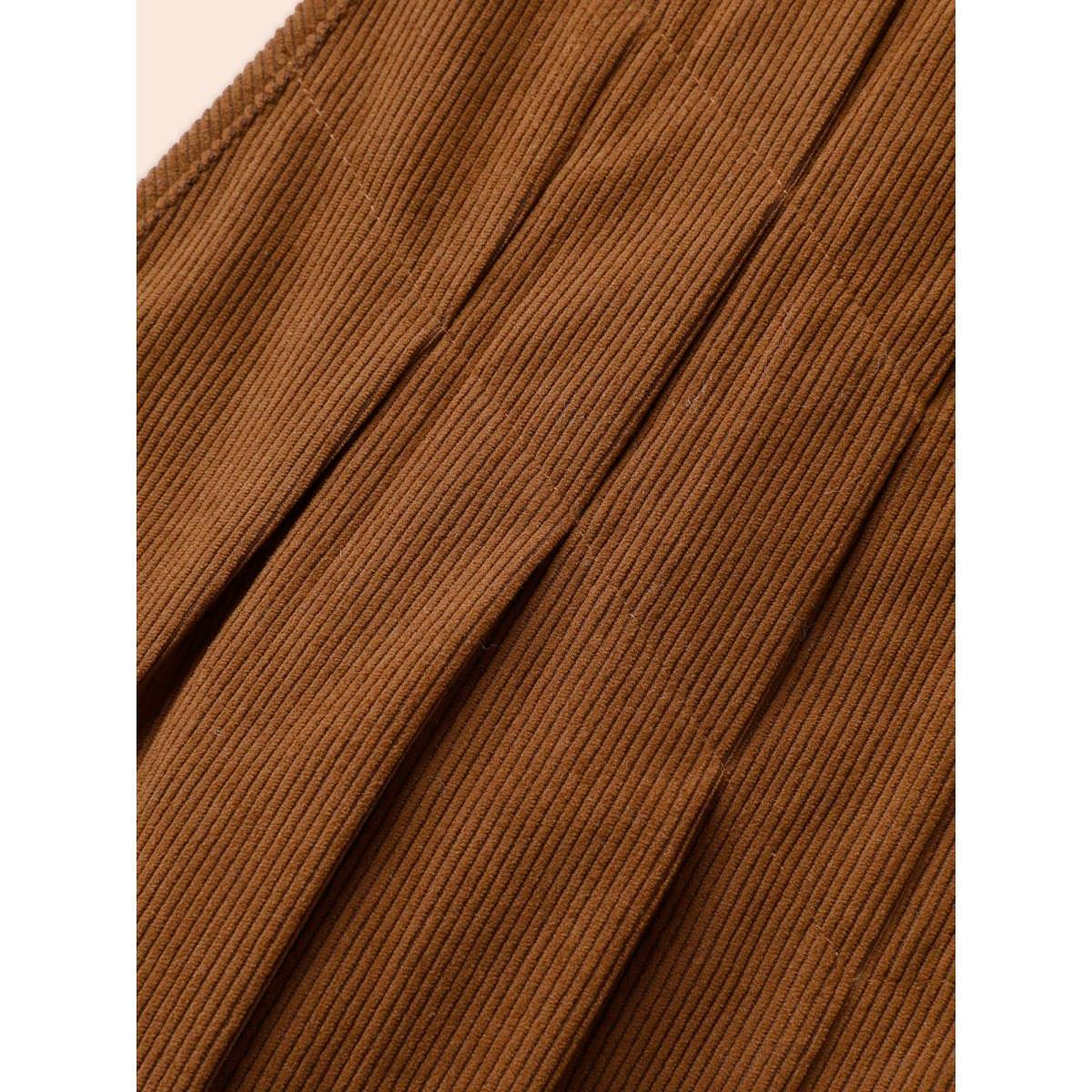 Plus Size Solid Corduroy Pleated Overall Dress Bronze Women Casual Texture Non Sleeveless Curvy BloomChic 26/4X Product Image