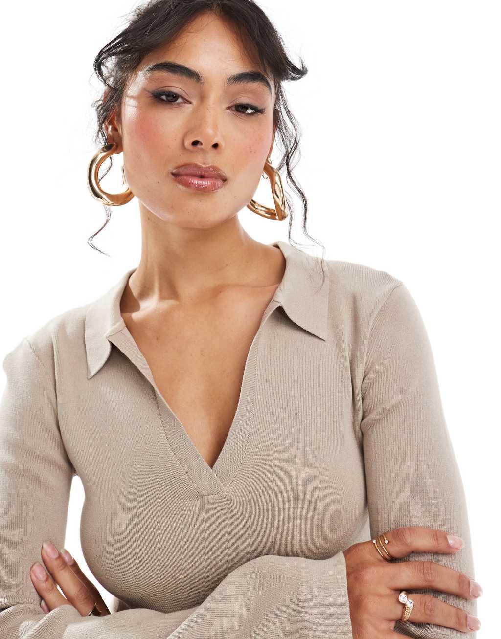 Pretty Lavish knit top in beige Product Image