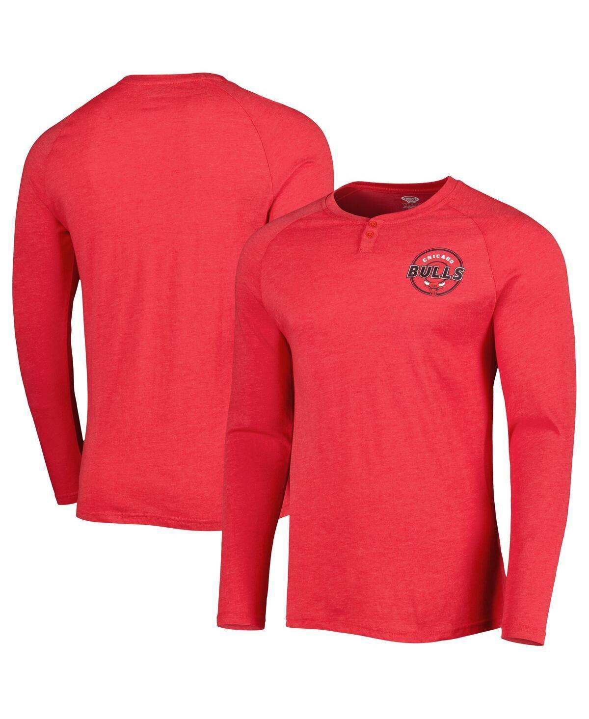 Men's Concepts Sport Heathered Red Chicago Bulls Left Chest Henley Raglan Long Sleeve T-Shirt, Size: Small Product Image