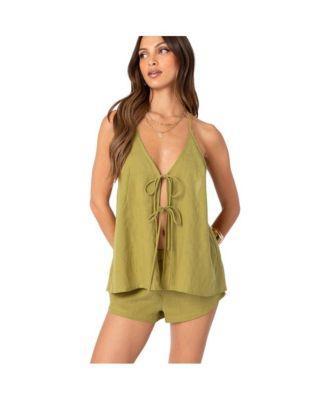 Edikted Womens Arden Linen Look Tie Front Top Product Image