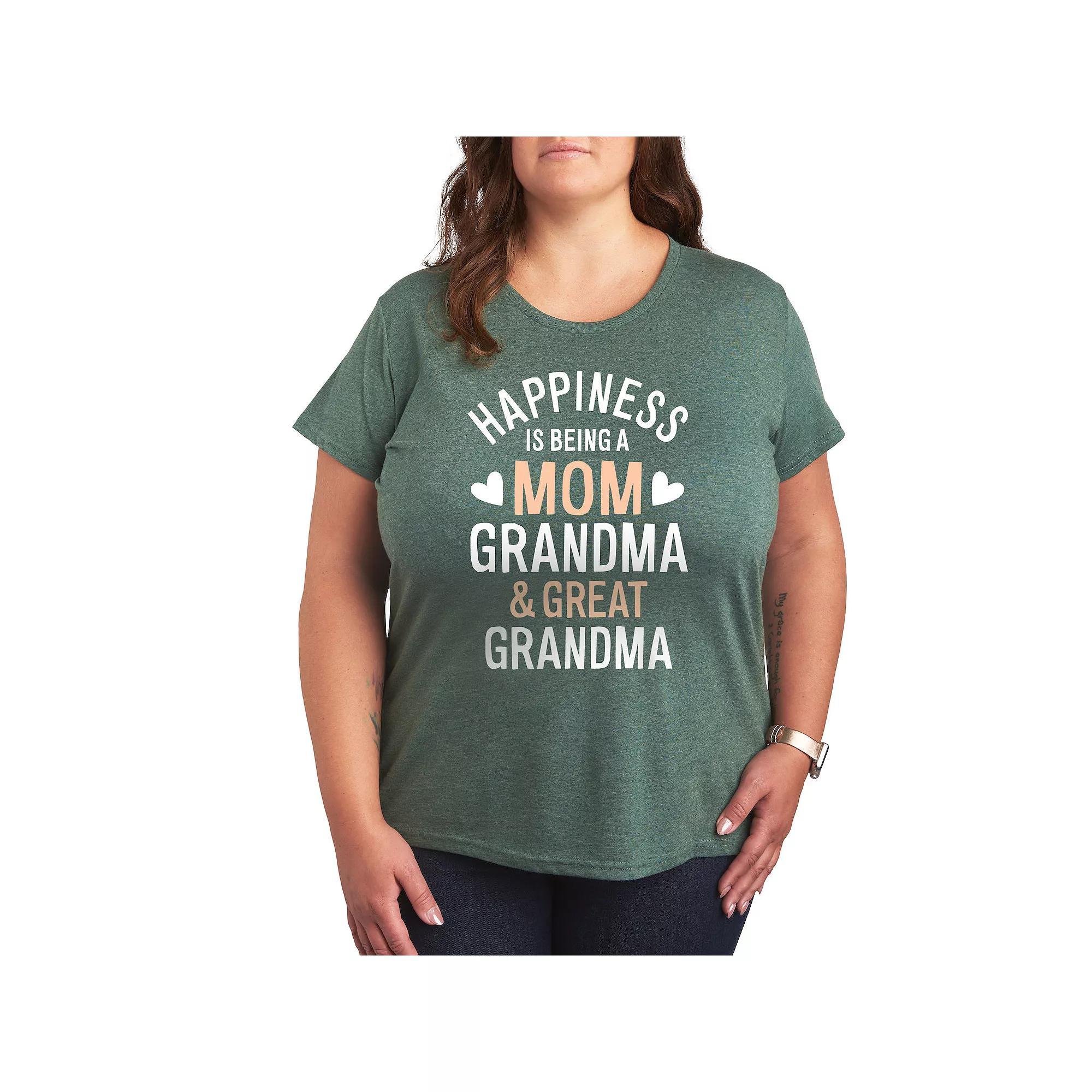 Plus Happiness Mom Grandma Great Grandma Graphic Tee, Womens Grey Juniper Product Image