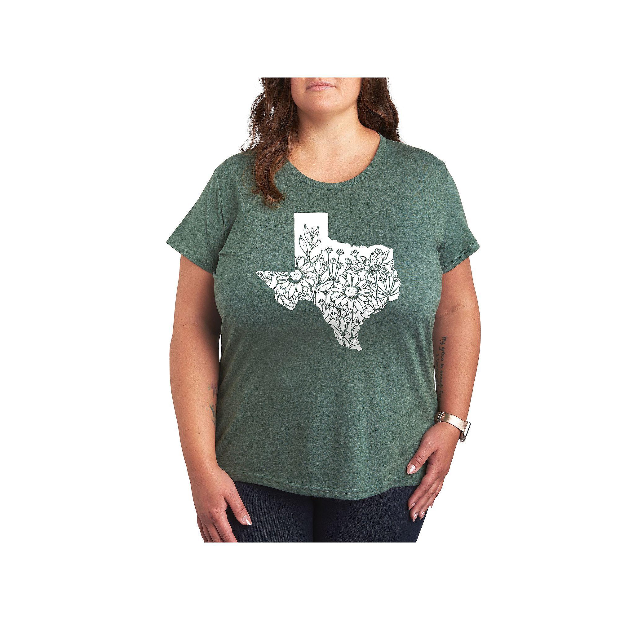 Plus Size Floral Texas Graphic Tee, Womens Grey Green Product Image