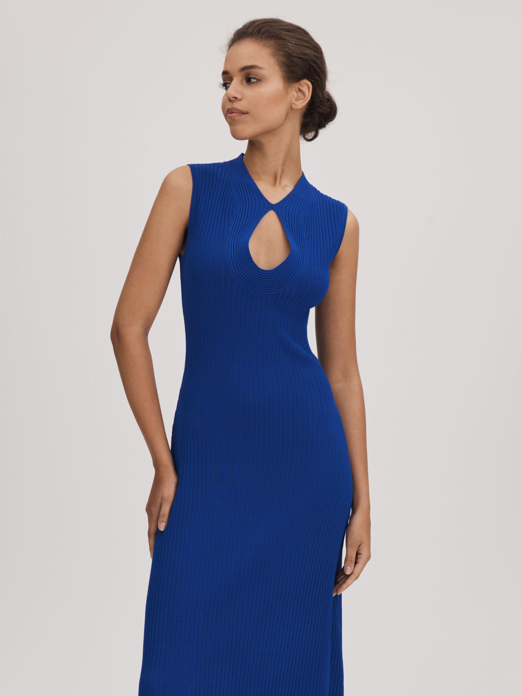 Florere Ribbed Midi Dress in Bright Blue Product Image