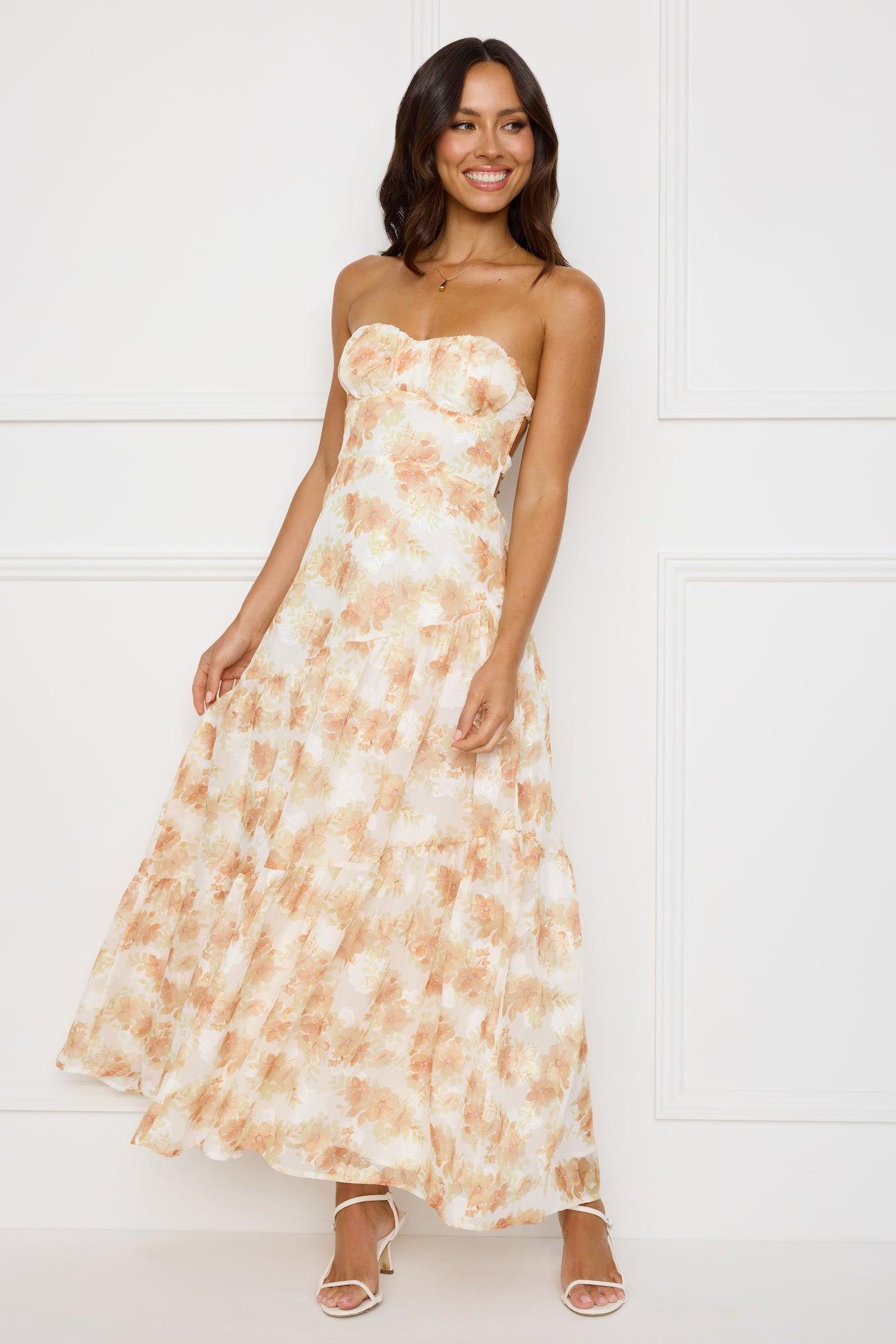 Autumn Clover Strapless Maxi Dress Orange Product Image