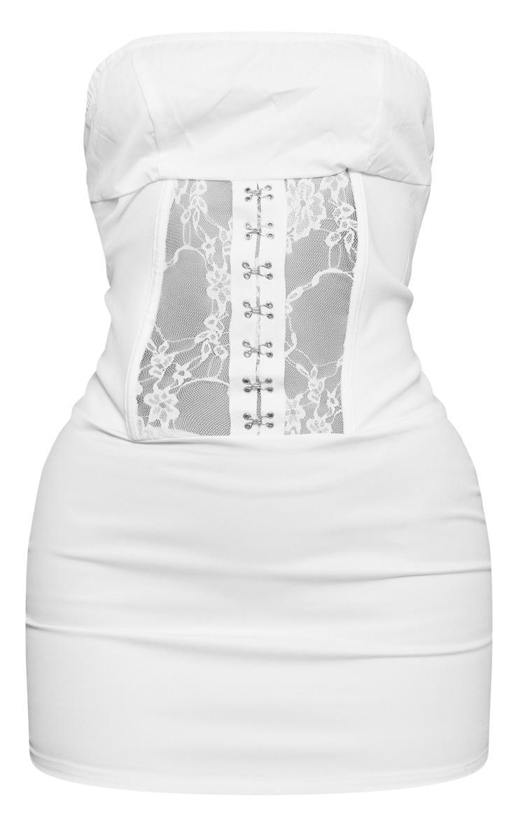 White Stretch Woven Corset Lace Panel Mini Dress Product Image