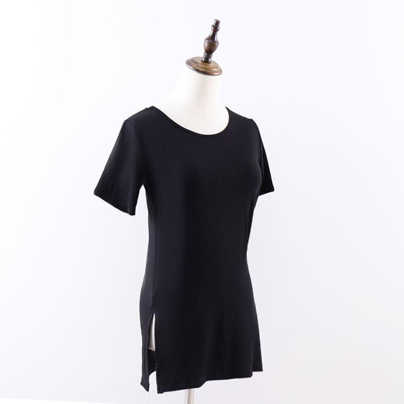 Short-Sleeve Plain Side-Slit Dance T-Shirt Product Image