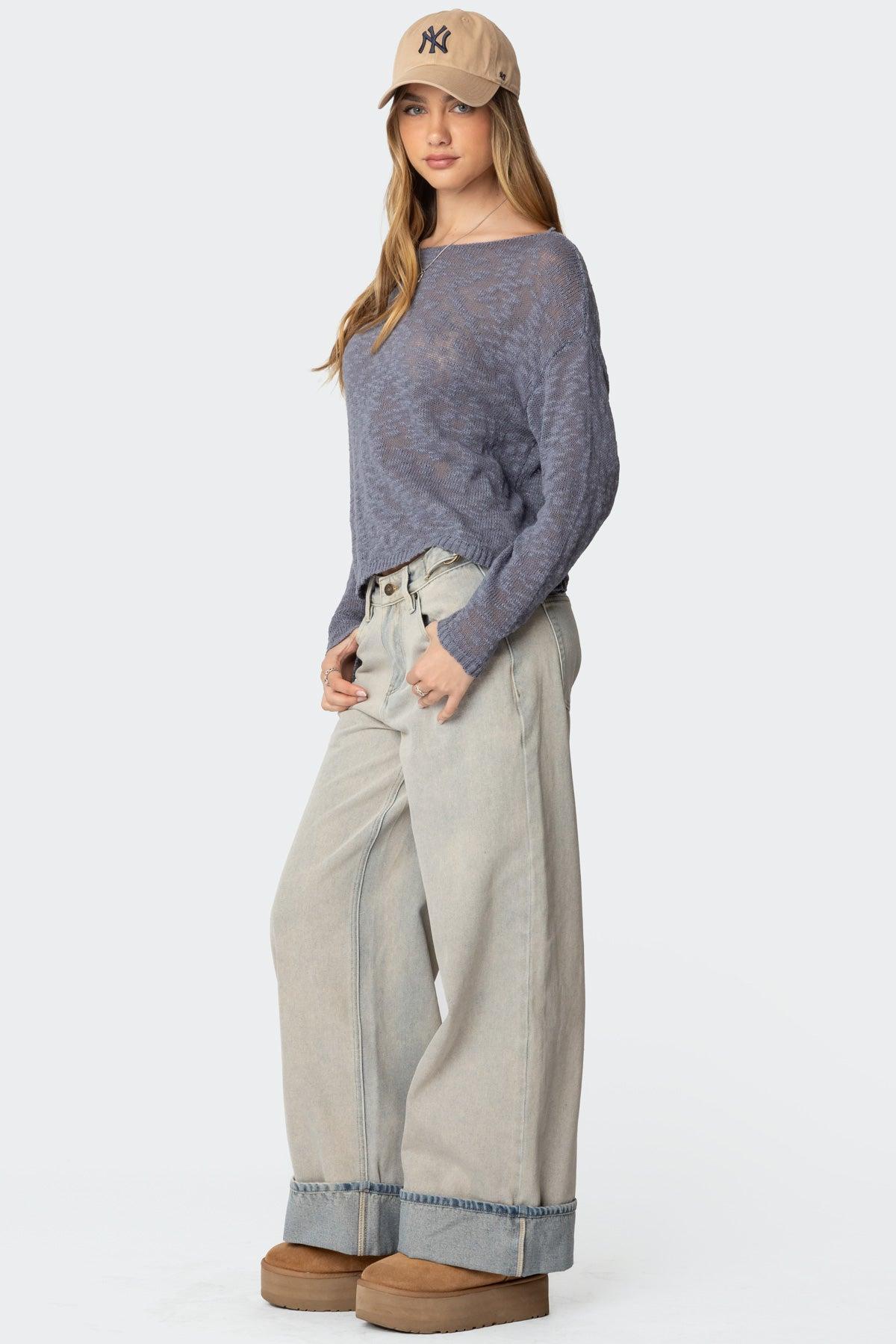 Double Belt Washed Low Rise Jeans Product Image