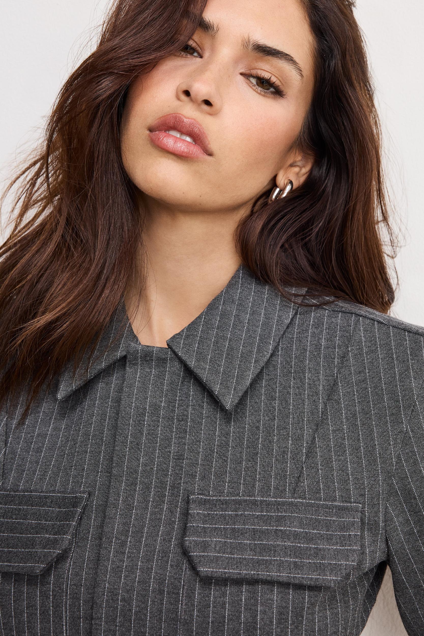 SOFT STRETCH PONTE CROP TOP | SUITING PINSTRIPE001 Product Image