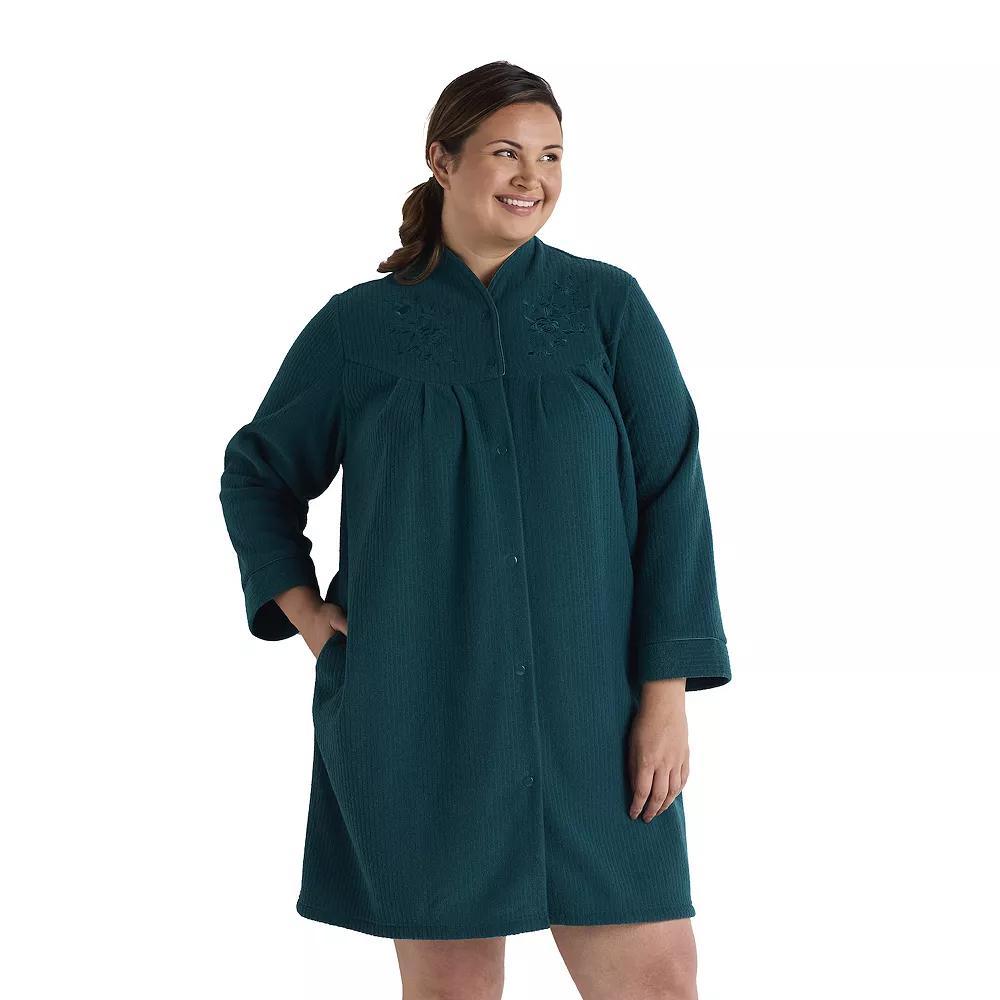 Plus Size Miss Elaine Essentials Brushed Back Terry Short Snap Robe, Womens Green Product Image