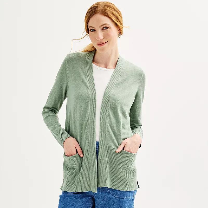 Petite Croft & Barrow Open-Front Cardigan with Pockets, Womens Product Image