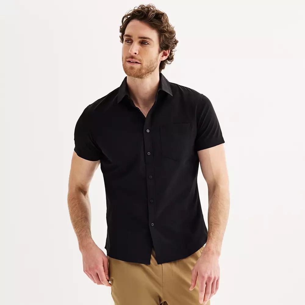 Men's FLX Slim Performance Untucked-Fit Button Down Shirt, Size: Large SLIM, Mineral Black Product Image