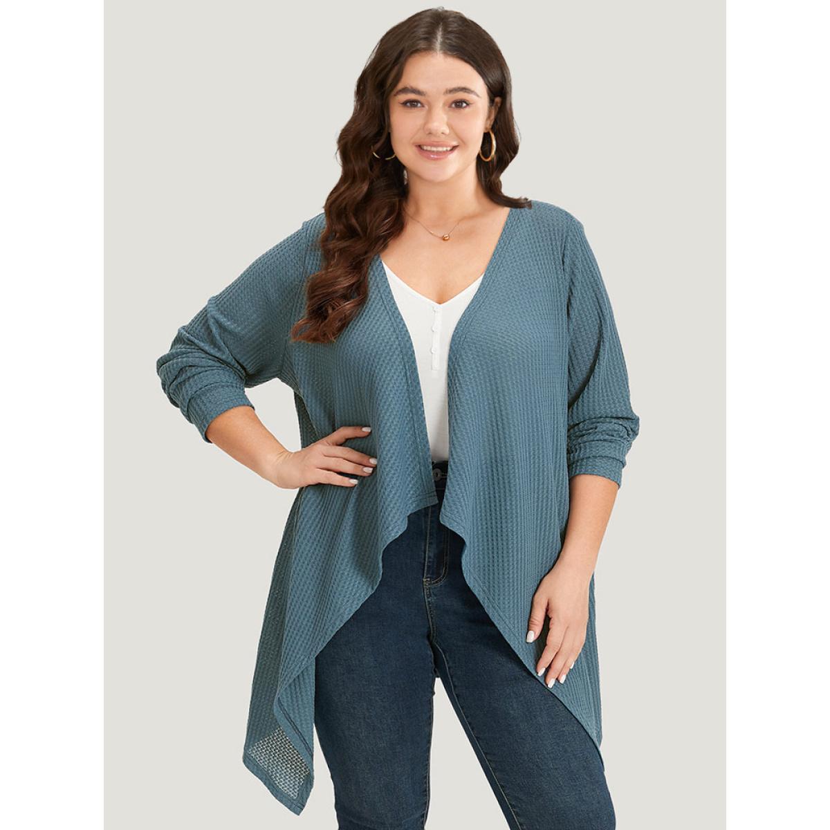 Plus Size Supersoft Essentials Waffle Knit Asymmetrical Hem Kimono Women Aegean Casual Drape Everyday Kimonos BloomChic 18-20/2X Product Image