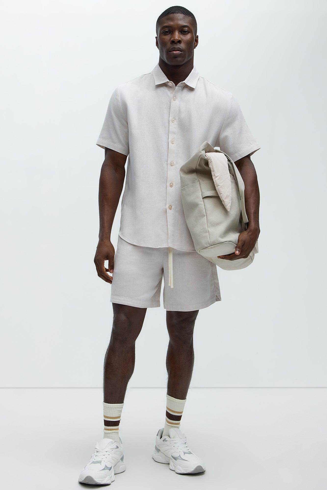 Herringbone Lightweight Warm Up Shorts - Cream Product Image