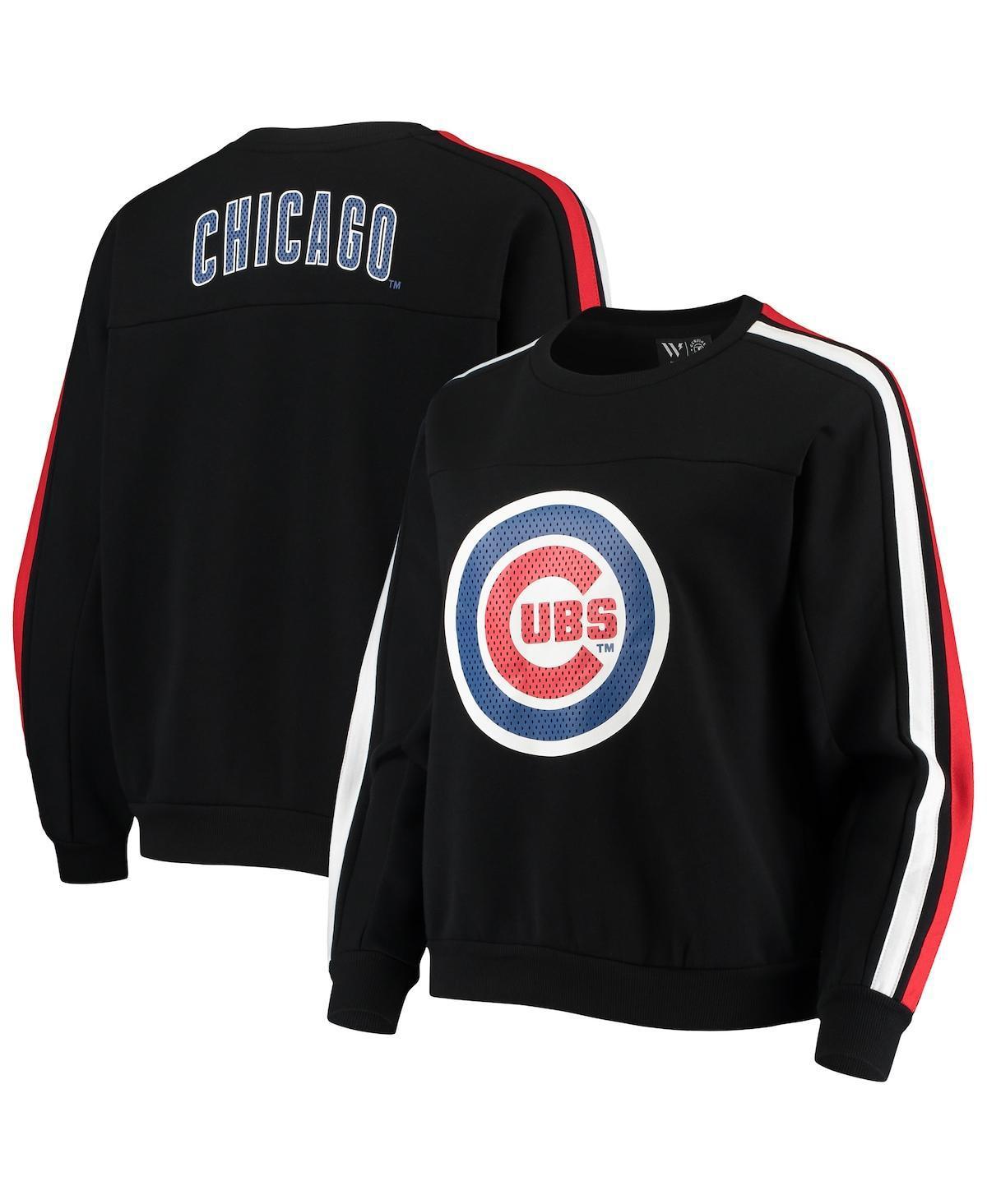 Women's The Wild Collective Black Chicago Cubs Perforated Logo Pullover Sweatshirt, Size: Medium Product Image