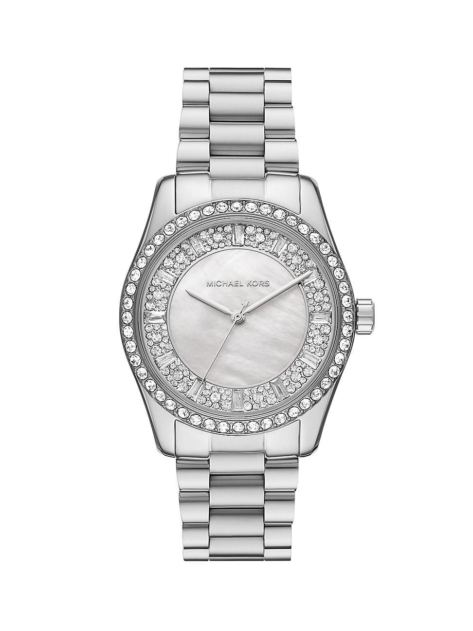 Michael Kors Womens Lexington Three-Hand Black Leather Strap Watch Product Image