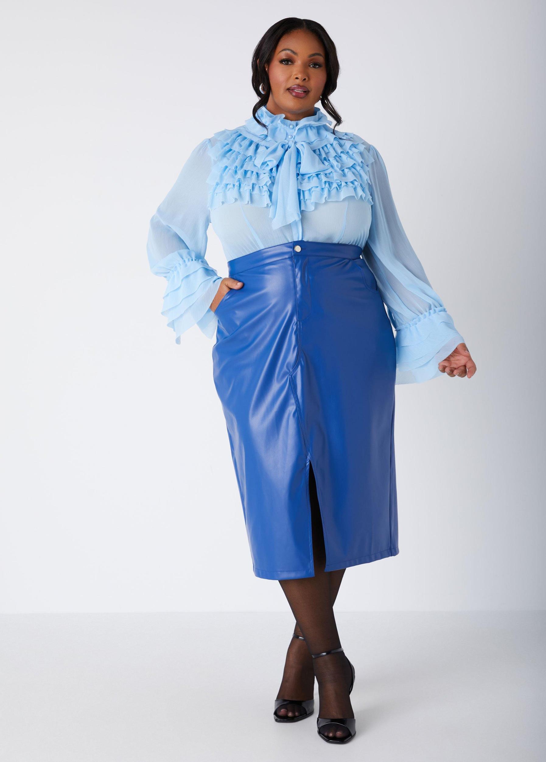 Textured Tie Neck Ruffled Shirt Product Image