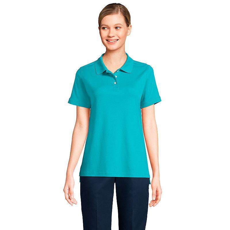 Women's Lands' End School Uniform Classic Short Sleeve Interlock Polo Top, Size: Medium, Classic Blue Product Image