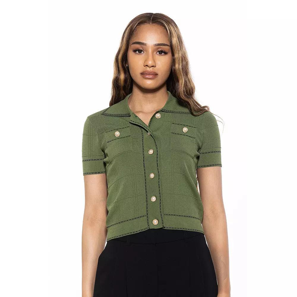 Women's ALEXIA ADMOR Arya Knit Short Sleeve Cardigan, Size: Large, Green Product Image