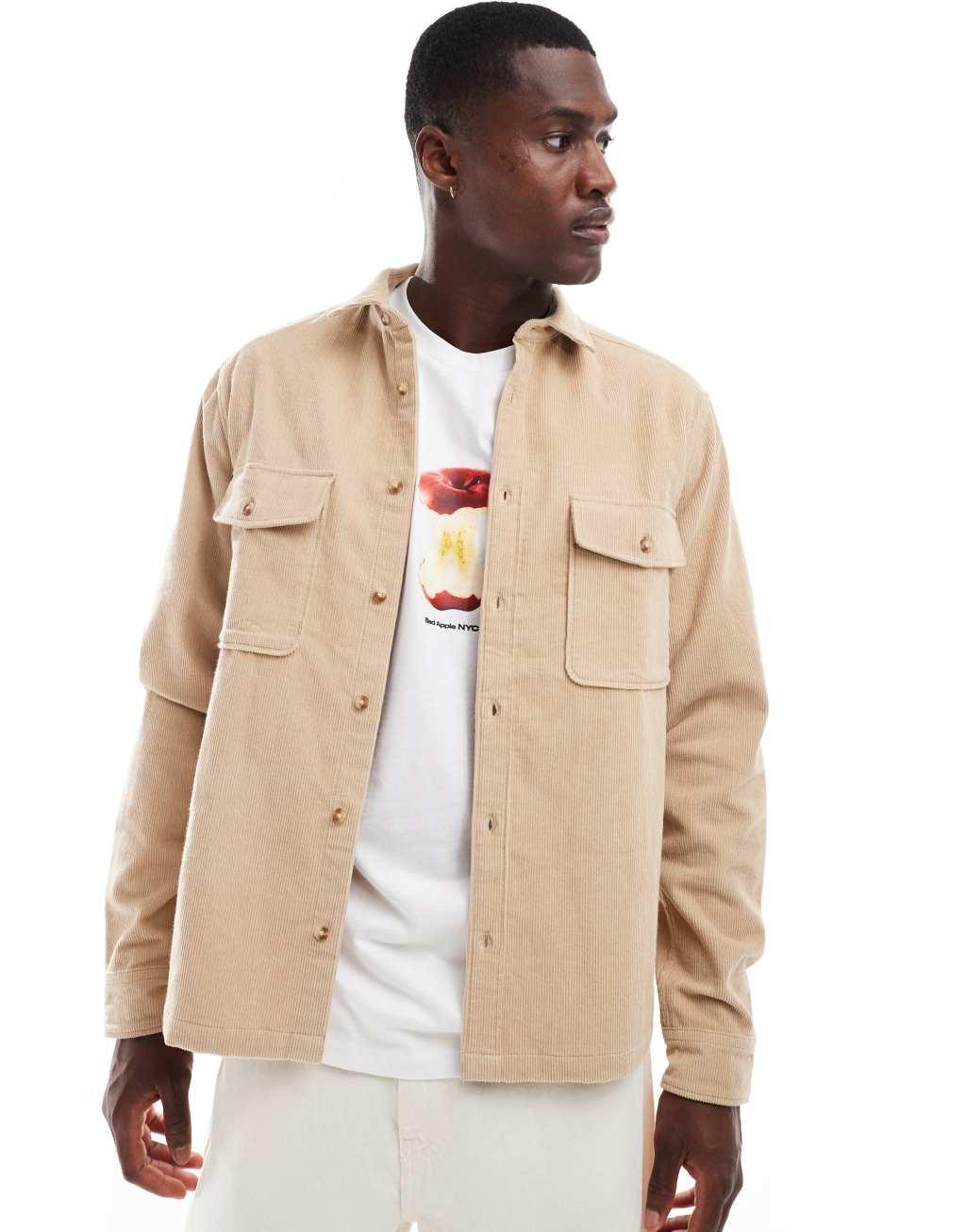 ASOS DESIGN cord overshirt in ecru Product Image