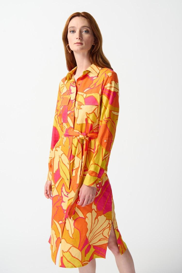 Linen Blend Floral Print Shirt Dress Product Image