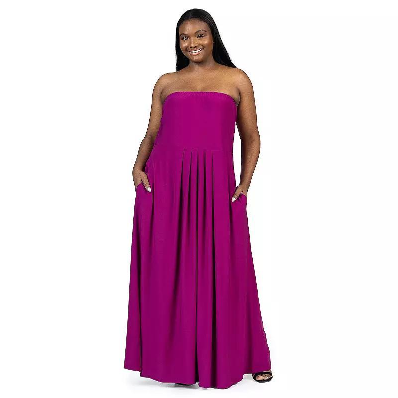 Plus Size 24Seven Comfort Apparel Pleated A Line Strapless Maxi Dress With Pockets, Women's, Size: 3XL, Green Product Image