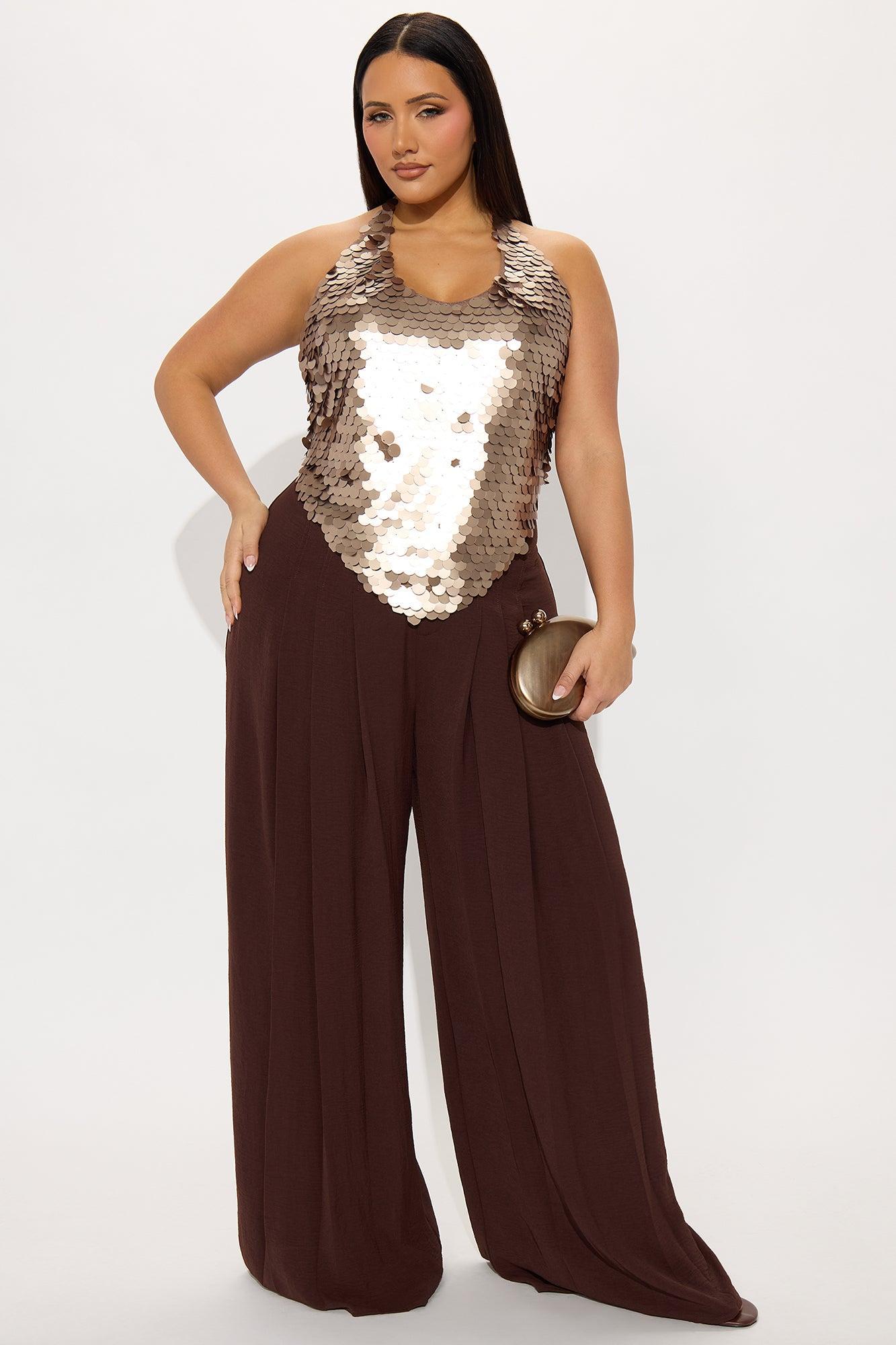 So Dreamy Sequin Halter Top - Brown Product Image