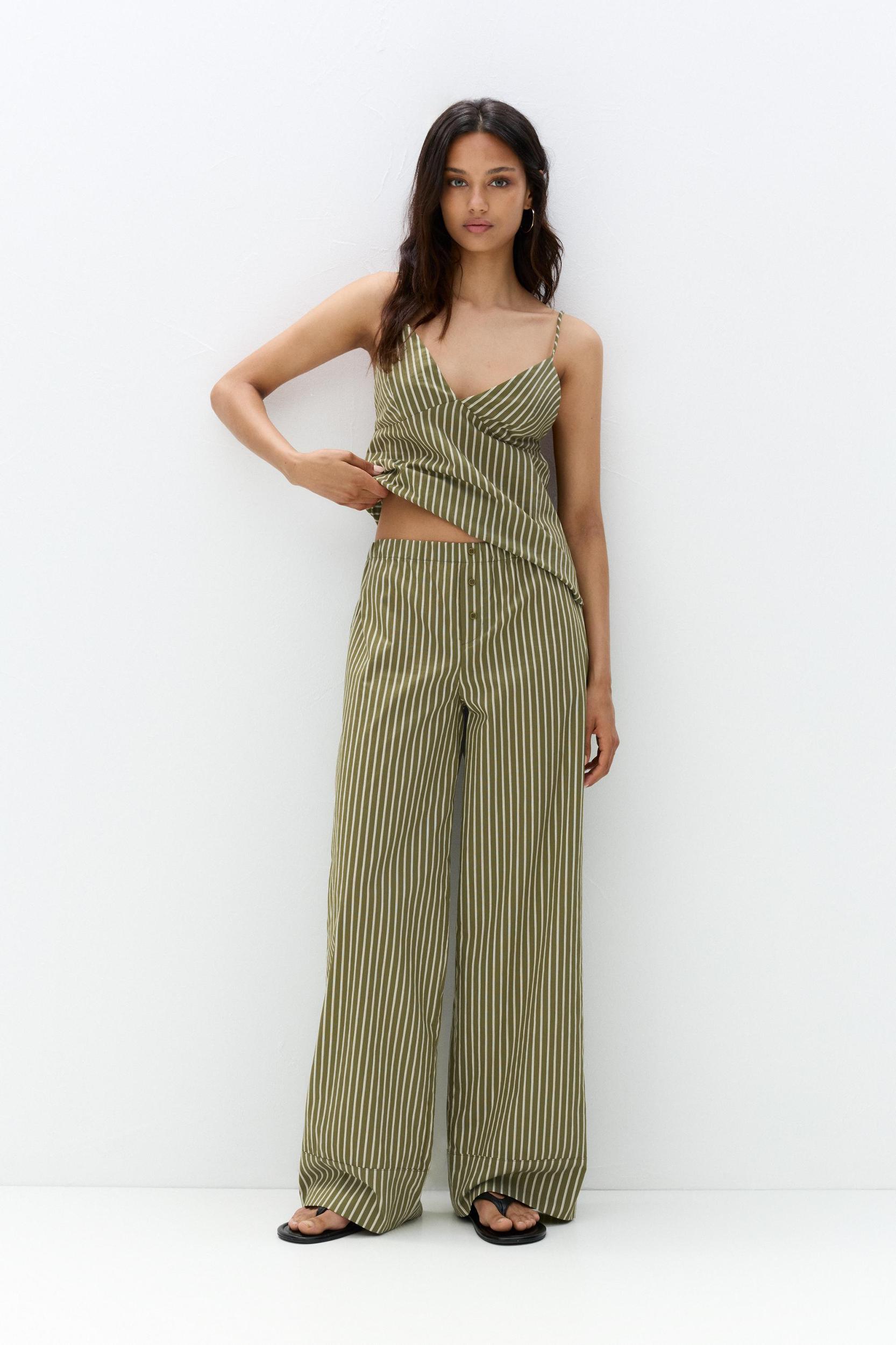 Striped pajama-style pants Product Image