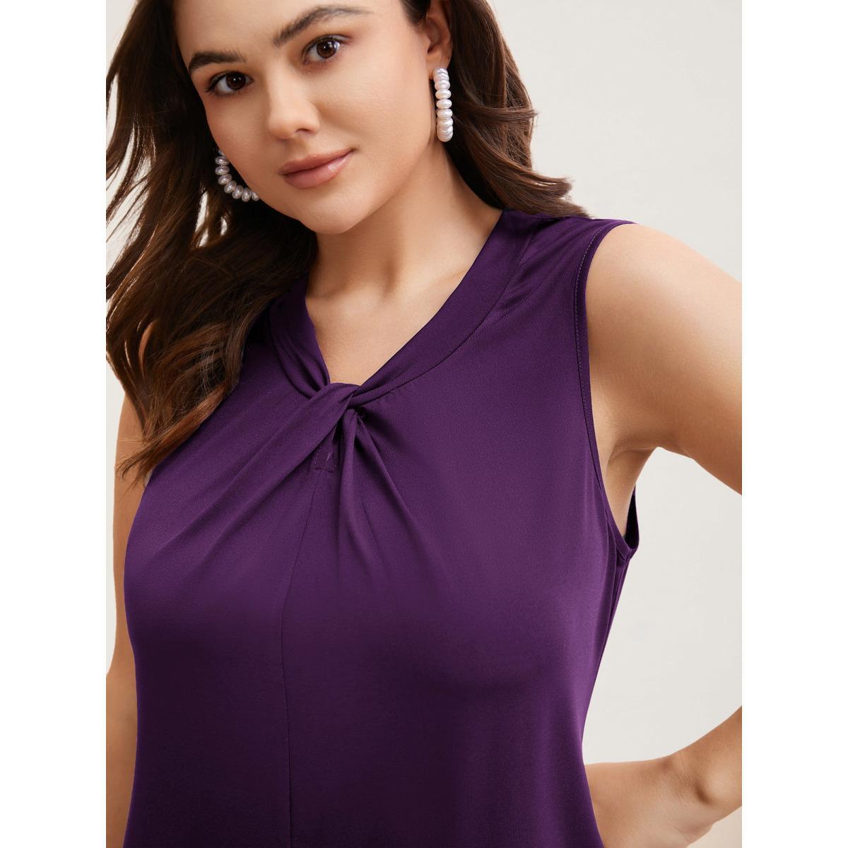 Plus Size Solid Asymmetrical Neck Twist Front Tank Top Women Eggplant Elegant Twist Asymmetrical Neck Everyday Tank Tops Camis BloomChic 18-20/2X Product Image