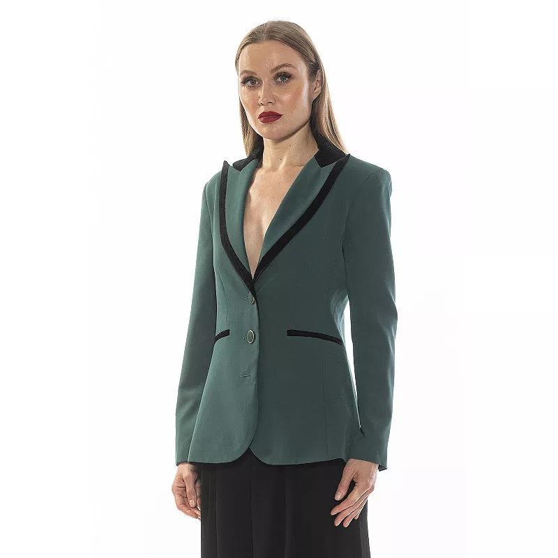 Women's ALEXIA ADMOR Reiss Long Sleeve Blazer With Contrast Collar, Size: 4, Blue Product Image