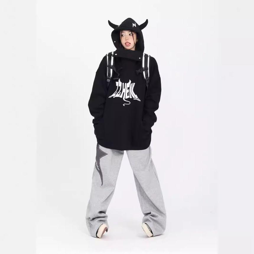 Low Waist Star Print Loose-Fit Wide-Leg Sweatpants Product Image