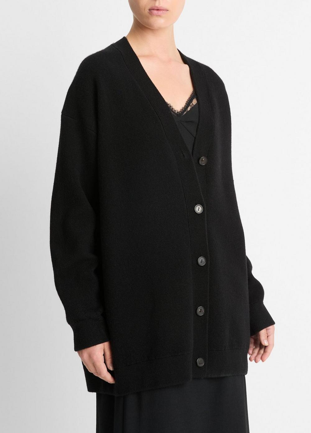 Womens Double-Knit Wool-Blend Oversized Cardigan, Black, Size S Vince Product Image