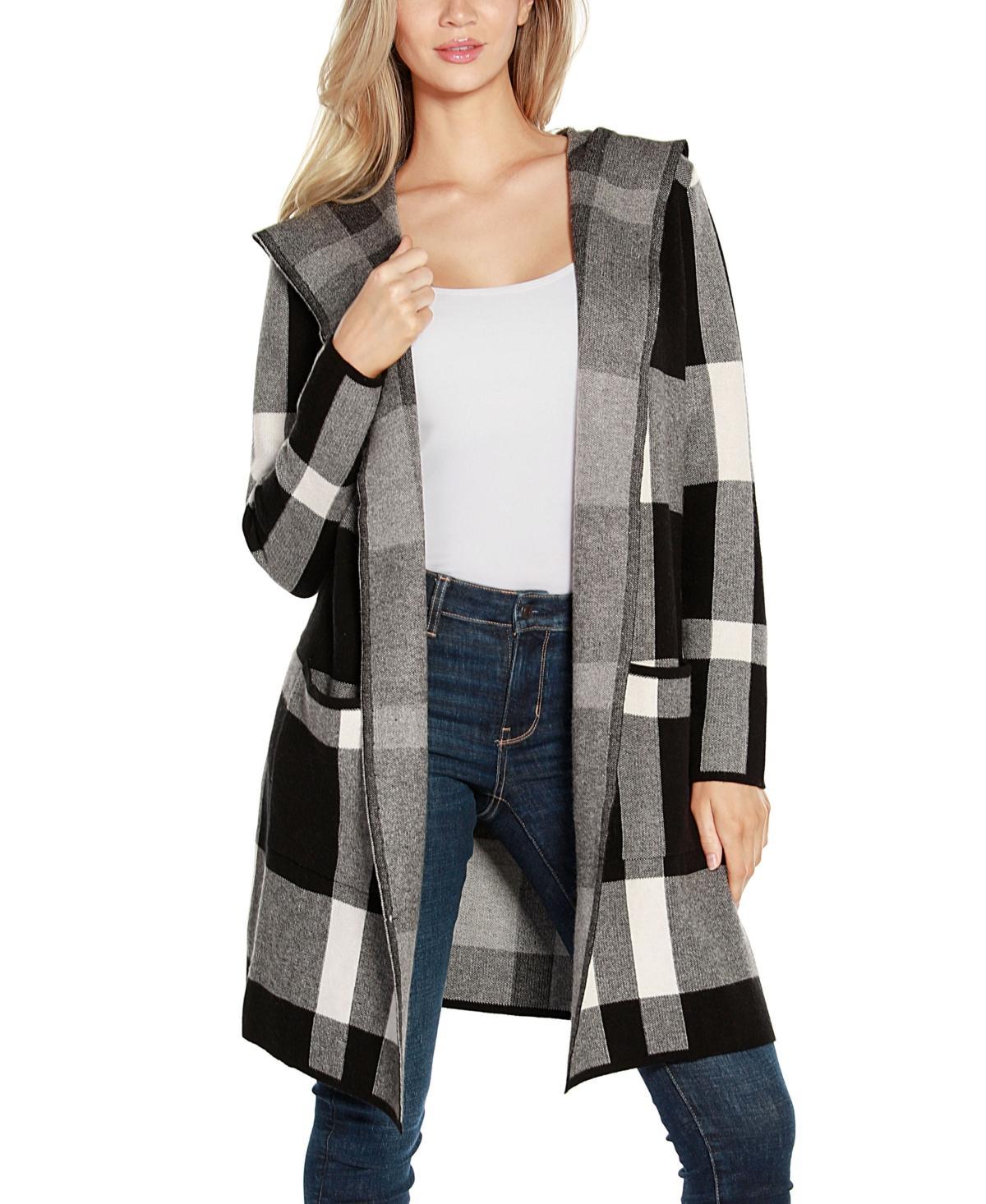 Belldini Womens Hooded Plaid Coatigan Sweater - Deep Emerald Product Image