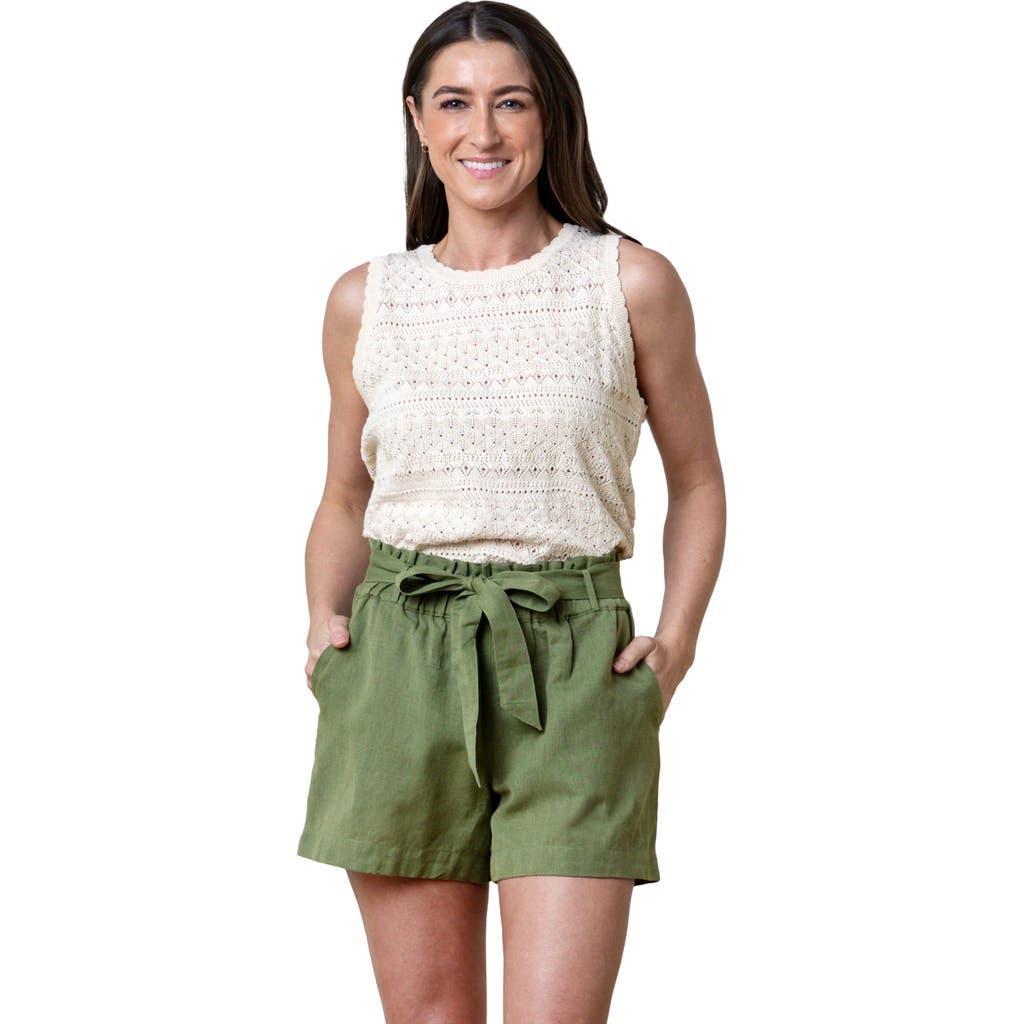 Hope & Henry Womens' Cinched Waist Short in Olive Light Linen at Nordstrom, Size 14 Product Image