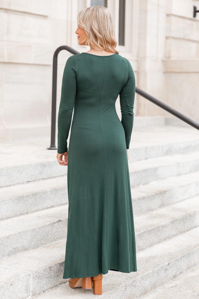 Let Me See Emerald Knit Long Sleeve Maxi Dress With Slit FINAL SALE Product Image