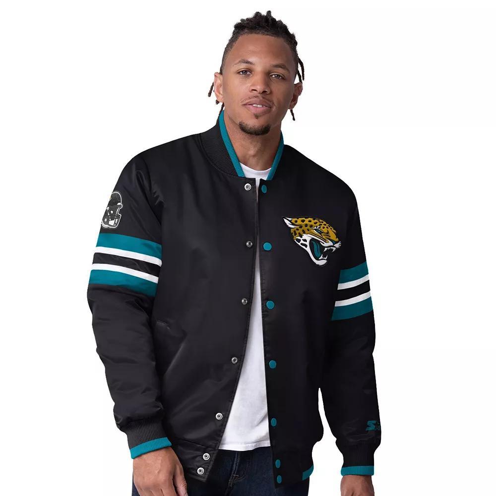 Men's Starter Black Miami Heat Scout Varsity Satin Full-Snap Jacket, Size: 2XL Product Image