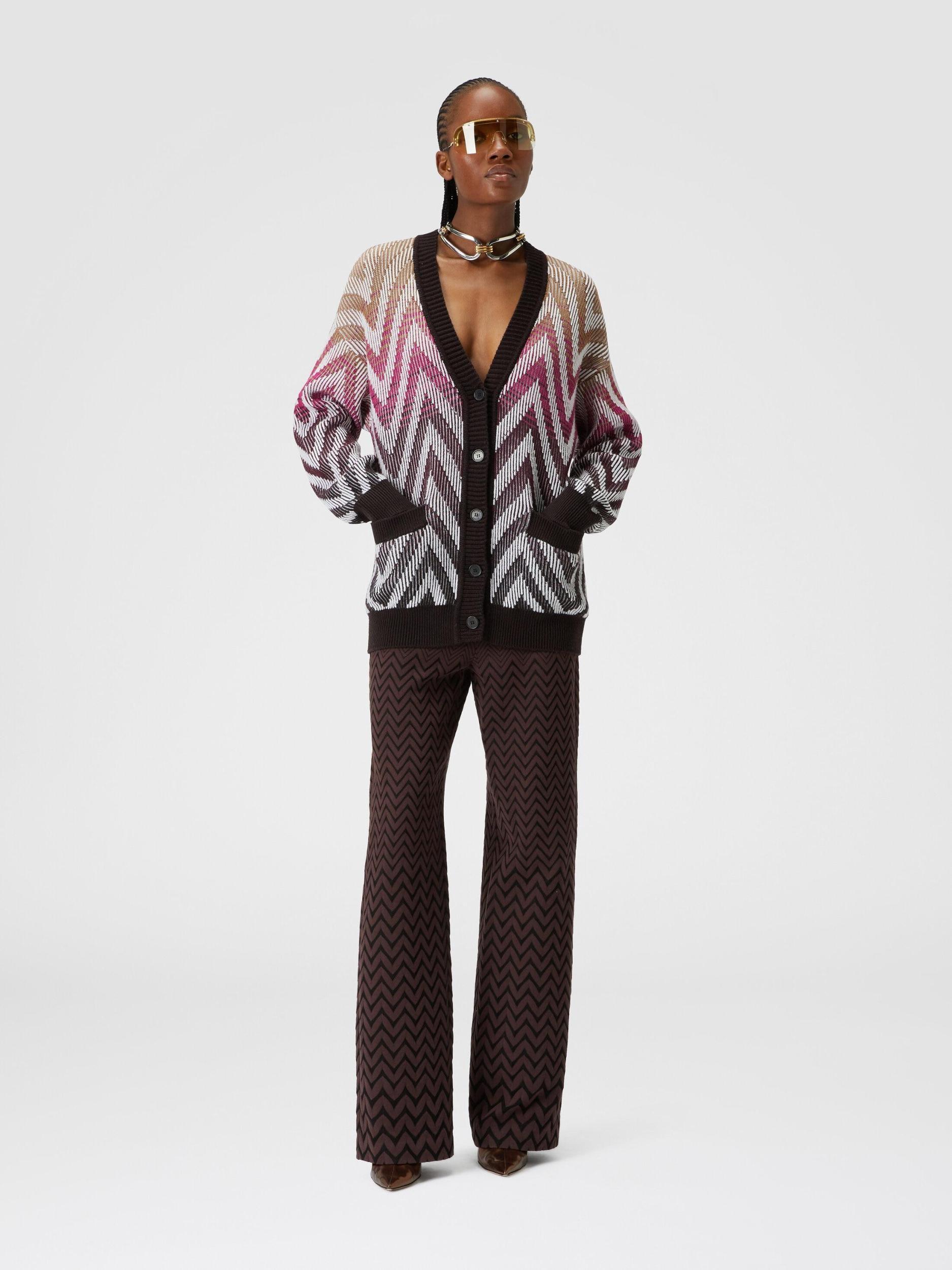 Oversized chevron ribbed wool and cotton cardigan Product Image