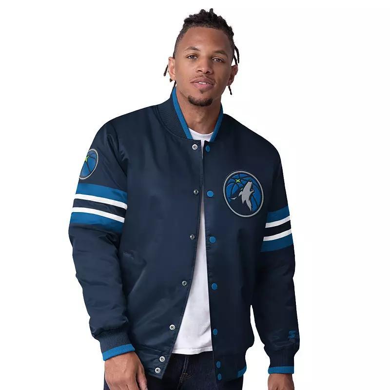 Men's Starter Blue Minnesota Timberwolves Scout Varsity Satin Full-Snap Jacket, Size: XL Product Image