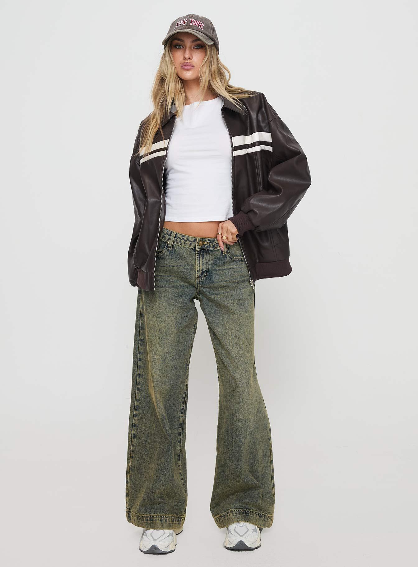 Goldsmith Faux Leather Bomber Jacket Chocolate / White Product Image