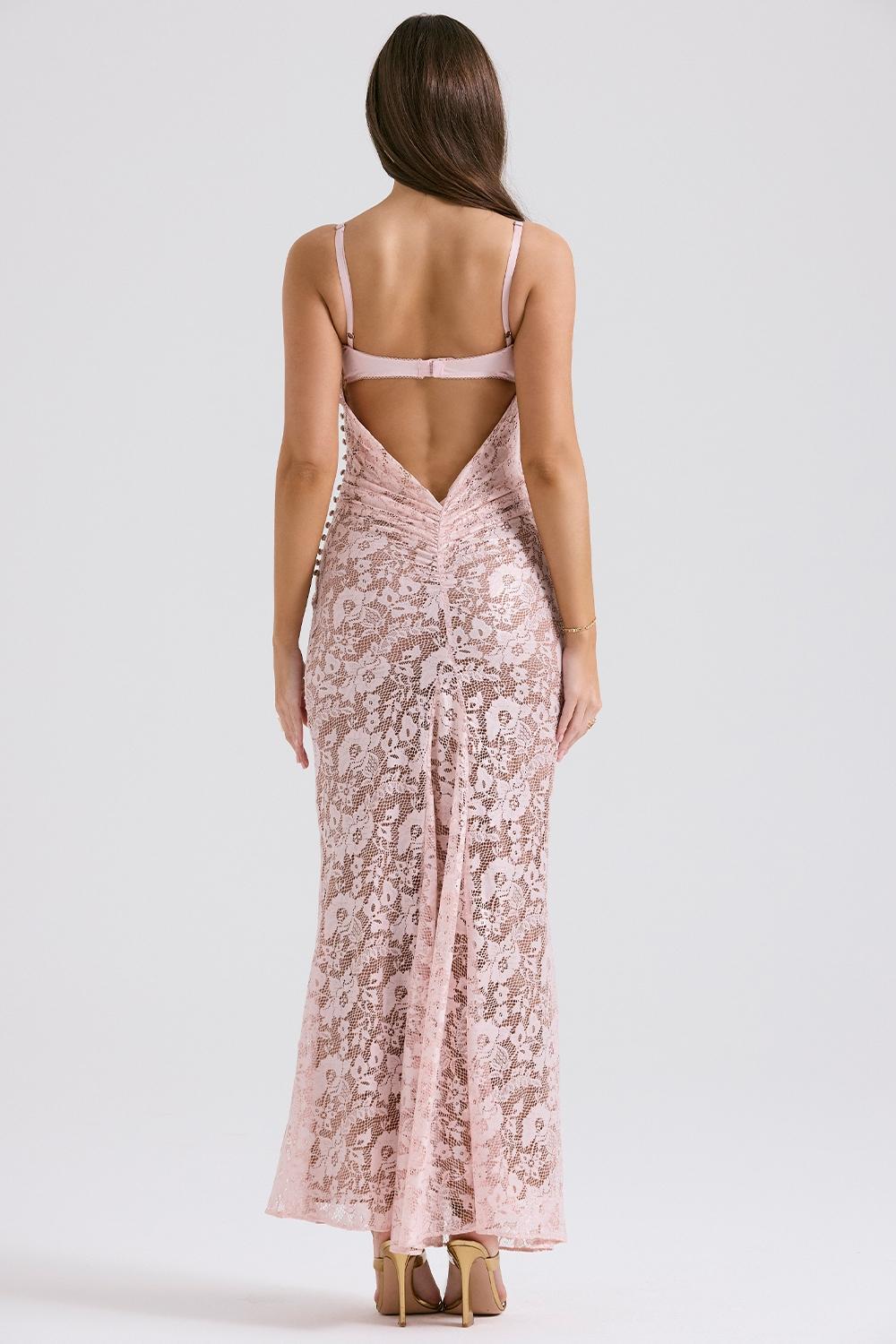 Azzurra Rose Pink Lace Godet Gown Product Image