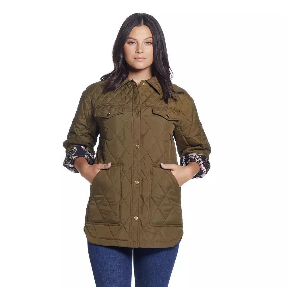 Women's Weathercast Print Lining Quilted Shacket, Size: Medium, Black Product Image